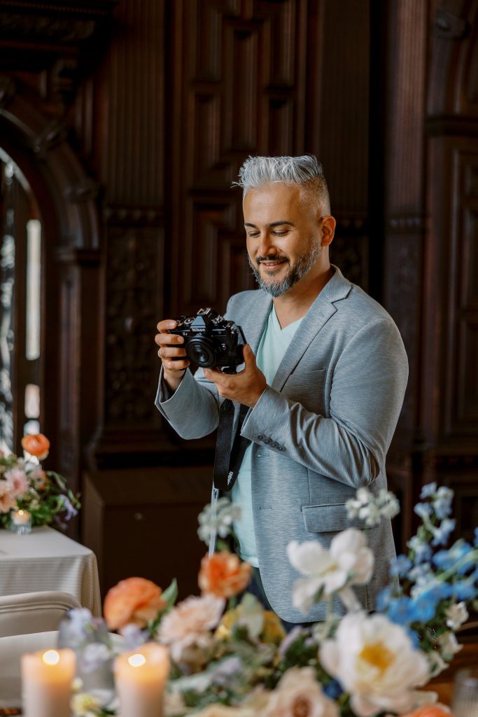 Shukhrat Kamalov, Connecticut wedding photographer, photographing a wedding editorial hosted by Sarah Brehant Events