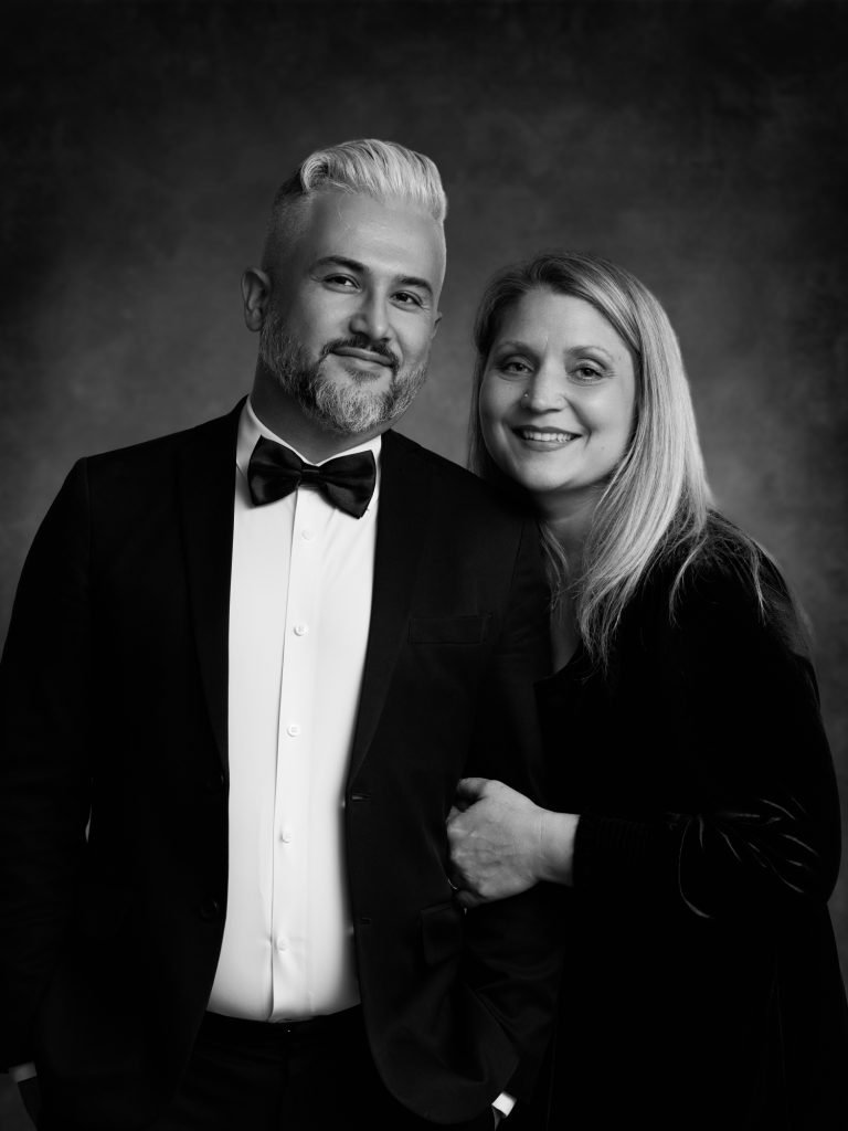 Shukhrat Kamalov and his wife Rachel, black and white portrait