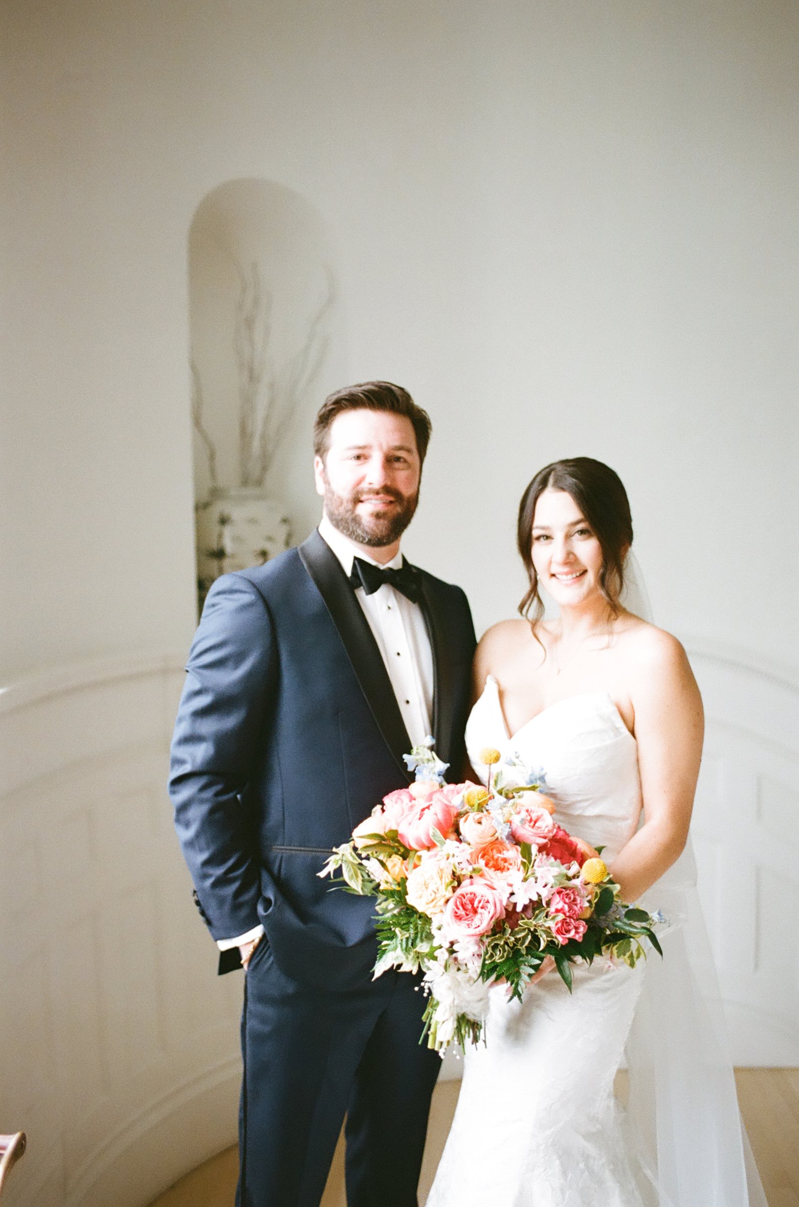 Jordan and Wyatt with her bouquet before the ceremony, on 35mm film