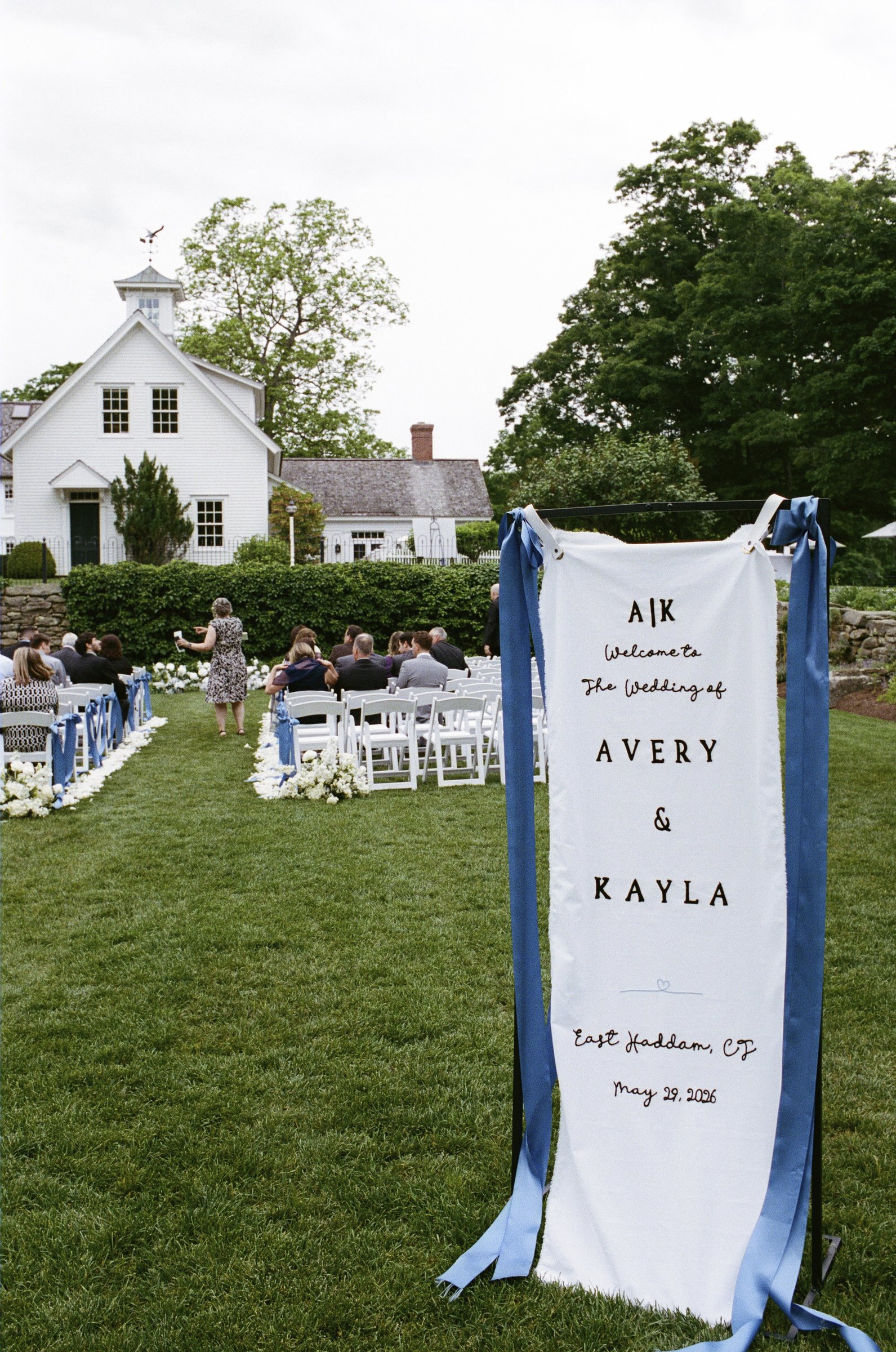 The welcome sign for Avery and Kayla at the ceremony