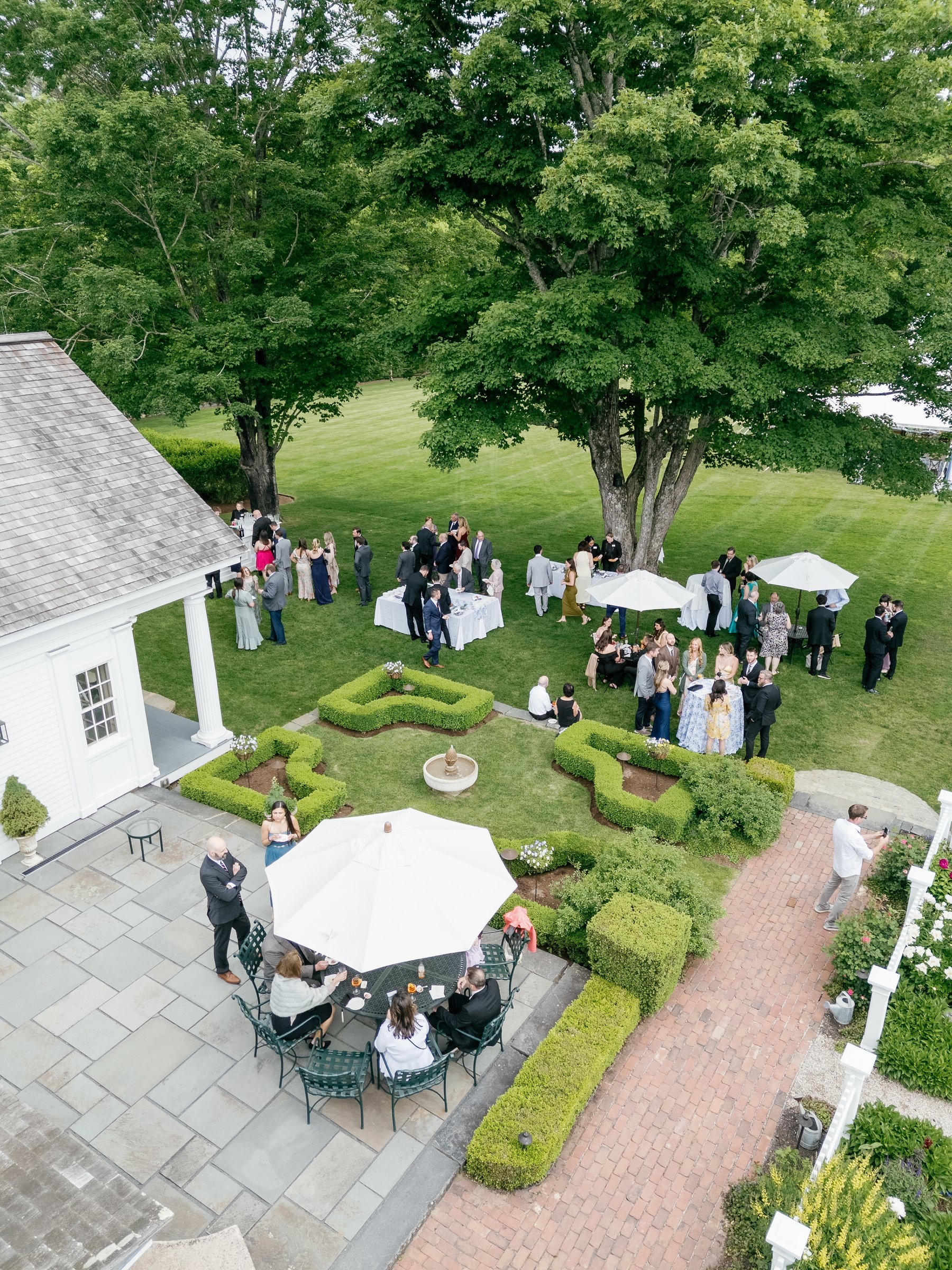 Cocktail hour in the courtyard garden, seen from above