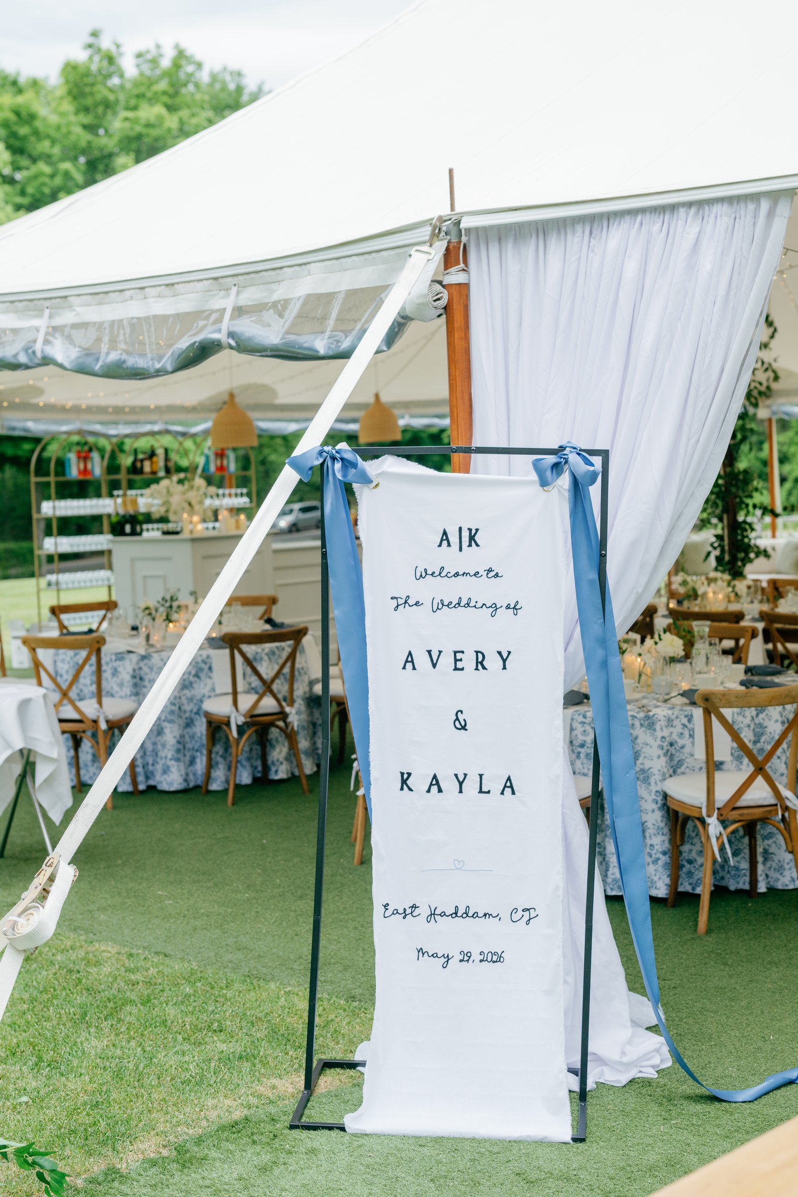 The welcome banner at the entrance to the tent