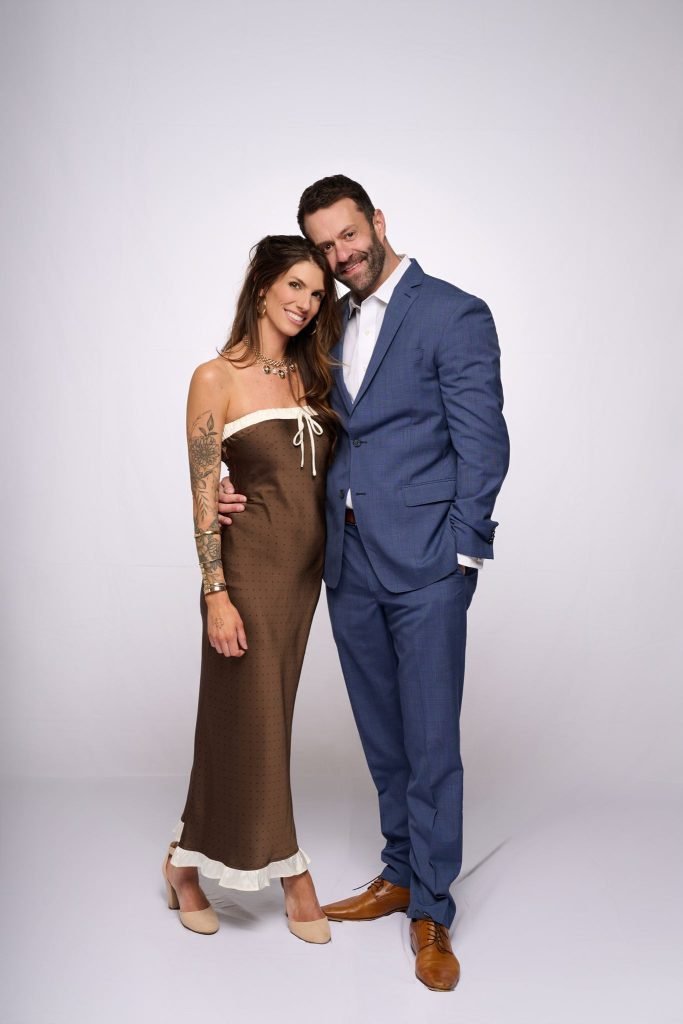 Wedding guest portrait on a white seamless backdrop